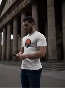 Erkek Kısa Kol Yazlık Tişört Bisiklet Yaka Baskılı Oversize T-shirt - Beyaz