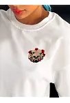 Kadın Kısa Kol Yazlık Tişört Bisiklet Yaka Kuru Kafa Baskılı T-shirt - Beyaz