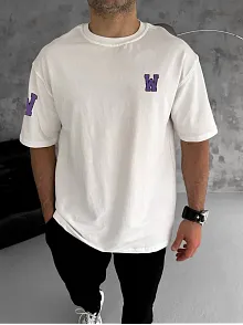 Erkek Kısa Kol Tişört Bisiklet Yaka W Wildone Baskılı T-shirt - Beyaz