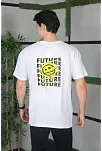 Erkek Kısa Kol Yazlık Tişört Bisiklet Yaka Baskılı Oversize T-shirt - Beyaz