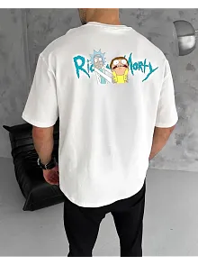 Erkek Kısa Kol Tişört Bisiklet Yaka Rick And Morty Baskılı T-shirt - Beyaz