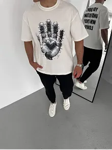 Erkek Baskılı T-shirt Kısa Kol Bisiklet Yaka Regular Fit Rahat Kalıp Günlük Tişört - Beyaz