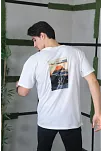 Erkek Kısa Kol Yazlık Tişört Bisiklet Yaka Baskılı Oversize T-shirt - Beyaz