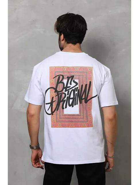 Erkek Baskılı T-shirt Kısa Kol Bisiklet Yaka Regular Fit Rahat Kalıp Tişört -  Beyaz