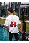 Erkek Kısa Kol Tişört Bisiklet Yaka Boxy Eldiven Baskılı T-shirt - Beyaz
