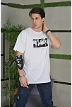 Erkek Kısa Kol Yazlık Tişört Bisiklet Yaka Baskılı Oversize T-shirt - Beyaz