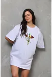 Kadın Baskılı T-shirt Kısa Kol Bisiklet Yaka Regular Fit Rahat Kalıp Günlük Tişört - Beyaz