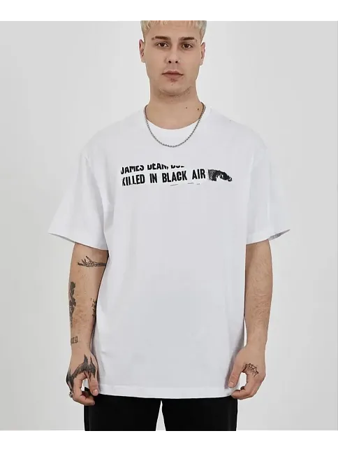 Erkek Kısa Kol Yazlık Tişört Bisiklet Yaka Baskılı Oversize T-shirt - Beyaz