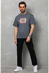 Erkek Baskılı T-shirt Kısa Kol Bisiklet Yaka Regular Fit Rahat Kalıp Tişört -  Füme