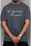 Erkek Kısa Kol Yazlık Tişört Bisiklet Yaka Baskılı Oversize T-shirt - Füme
