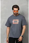 Erkek Baskılı T-shirt Kısa Kol Bisiklet Yaka Regular Fit Rahat Kalıp Tişört -  Füme