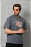 Erkek Baskılı T-shirt Kısa Kol Bisiklet Yaka Regular Fit Rahat Kalıp Tişört -  Füme