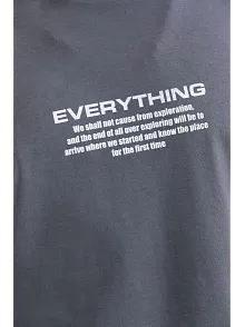Erkek Tişort  Bisiklet Yaka Baskılı Oversize T-shirt - Gri