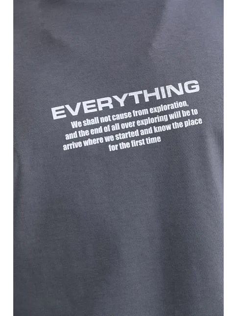 Erkek Tişort  Bisiklet Yaka Baskılı Oversize T-shirt - Gri