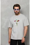 Erkek Baskılı T-shirt Kısa Kol Bisiklet Yaka Regular Fit Rahat Kalıp Tişört -  Gri