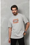 Erkek Baskılı T-shirt Kısa Kol Bisiklet Yaka Regular Fit Rahat Kalıp Tişört -  Gri
