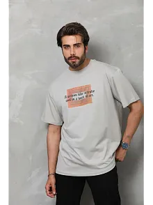 Erkek Baskılı T-shirt Kısa Kol Bisiklet Yaka Regular Fit Rahat Kalıp Tişört -  Gri