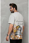 Erkek Kısa Kol Yazlık Tişört Bisiklet Yaka Baskılı Oversize T-shirt - Gri
