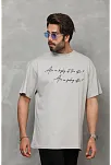 Erkek Kısa Kol Yazlık Tişört Bisiklet Yaka Baskılı Oversize T-shirt - Gri