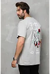 Erkek Kısa Kol Yazlık Tişört Bisiklet Yaka Baskılı Oversize T-shirt - Gri