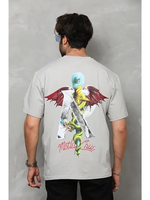 Erkek Baskılı T-shirt Kısa Kol Bisiklet Yaka Regular Fit Rahat Kalıp Tişört -  Gri