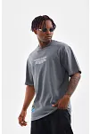 Erkek Tişort  Bisiklet Yaka Baskılı Oversize T-shirt - Gri