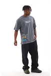 Erkek Tişort  Bisiklet Yaka Baskılı Oversize T-shirt - Gri