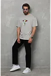 Erkek Baskılı T-shirt Kısa Kol Bisiklet Yaka Regular Fit Rahat Kalıp Tişört -  Gri