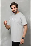 Erkek Kısa Kol Yazlık Tişört Bisiklet Yaka Baskılı Oversize T-shirt - Gri