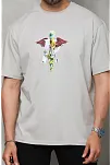 Erkek Baskılı T-shirt Kısa Kol Bisiklet Yaka Regular Fit Rahat Kalıp Tişört -  Gri