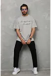 Erkek Kısa Kol Yazlık Tişört Bisiklet Yaka Baskılı Oversize T-shirt - Gri