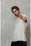 Erkek Kısa Kol Yazlık Tişört Bisiklet Yaka Baskılı Oversize T-shirt - Gri