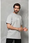 Erkek Kısa Kol Yazlık Tişört Bisiklet Yaka Baskılı Oversize T-shirt - Gri