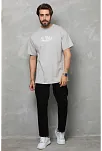 Erkek Kısa Kol Yazlık Tişört Bisiklet Yaka Baskılı Oversize T-shirt - Gri
