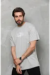 Erkek Kısa Kol Yazlık Tişört Bisiklet Yaka Baskılı Oversize T-shirt - Gri