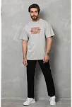 Erkek Baskılı T-shirt Kısa Kol Bisiklet Yaka Regular Fit Rahat Kalıp Tişört -  Gri