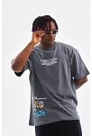 Erkek Tişort  Bisiklet Yaka Baskılı Oversize T-shirt - Gri