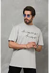 Erkek Kısa Kol Yazlık Tişört Bisiklet Yaka Baskılı Oversize T-shirt - Gri