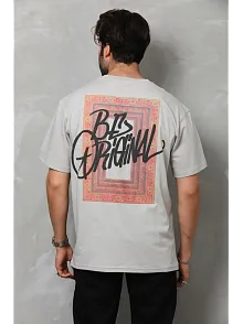 Erkek Baskılı T-shirt Kısa Kol Bisiklet Yaka Regular Fit Rahat Kalıp Tişört -  Gri