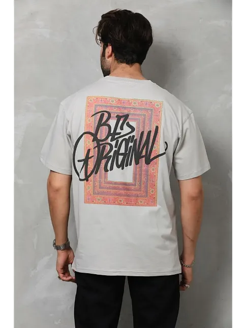 Erkek Baskılı T-shirt Kısa Kol Bisiklet Yaka Regular Fit Rahat Kalıp Tişört -  Gri