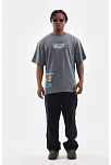 Erkek Tişort  Bisiklet Yaka Baskılı Oversize T-shirt - Gri