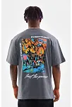 Erkek Tişort  Bisiklet Yaka Baskılı Oversize T-shirt - Gri