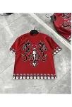 Erkek  Kısa Kol Bisiklet Yaka Baskılı Oversize T-shirt - Kırmızı