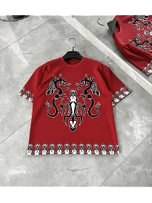Erkek  Kısa Kol Bisiklet Yaka Baskılı Oversize T-shirt - Kırmızı