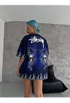 Unisex Bisiklet Yaka Baskılı Oversize T-shirt - Lacivert