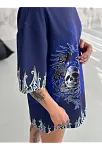 Unisex Bisiklet Yaka Baskılı Oversize T-shirt - Lacivert