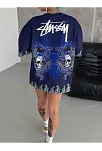 Unisex Bisiklet Yaka Baskılı Oversize T-shirt - Lacivert
