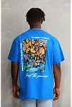 Erkek Bisiklet Yaka Baskılı Oversize T-shirt - Mavi