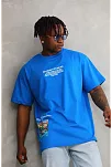 Erkek Bisiklet Yaka Baskılı Oversize T-shirt - Mavi