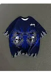 Unisex Bisiklet Yaka Baskılı Oversize T-shirt - Lacivert